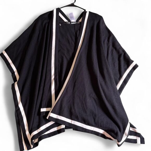 Chico's Tops - Chico's L/XL Black White Striped Open Front Poncho Cardigan Cashmere Blend Wrap